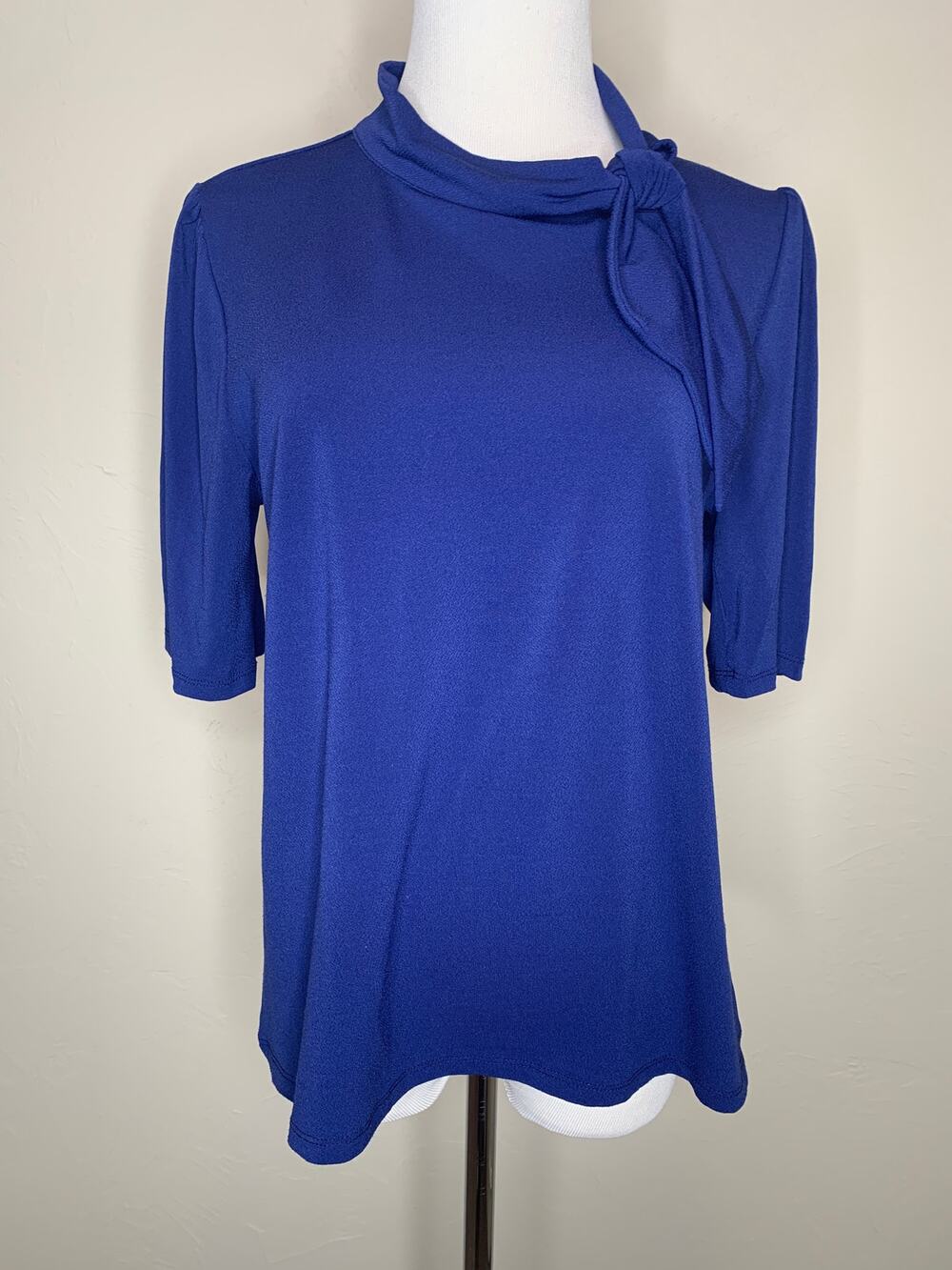 ModCloth Royal Blue Tie Neck Stretch Blouse Sz Large